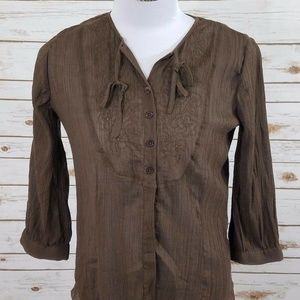 Caribbean Joe Womens Brown Semi Sheer Size M